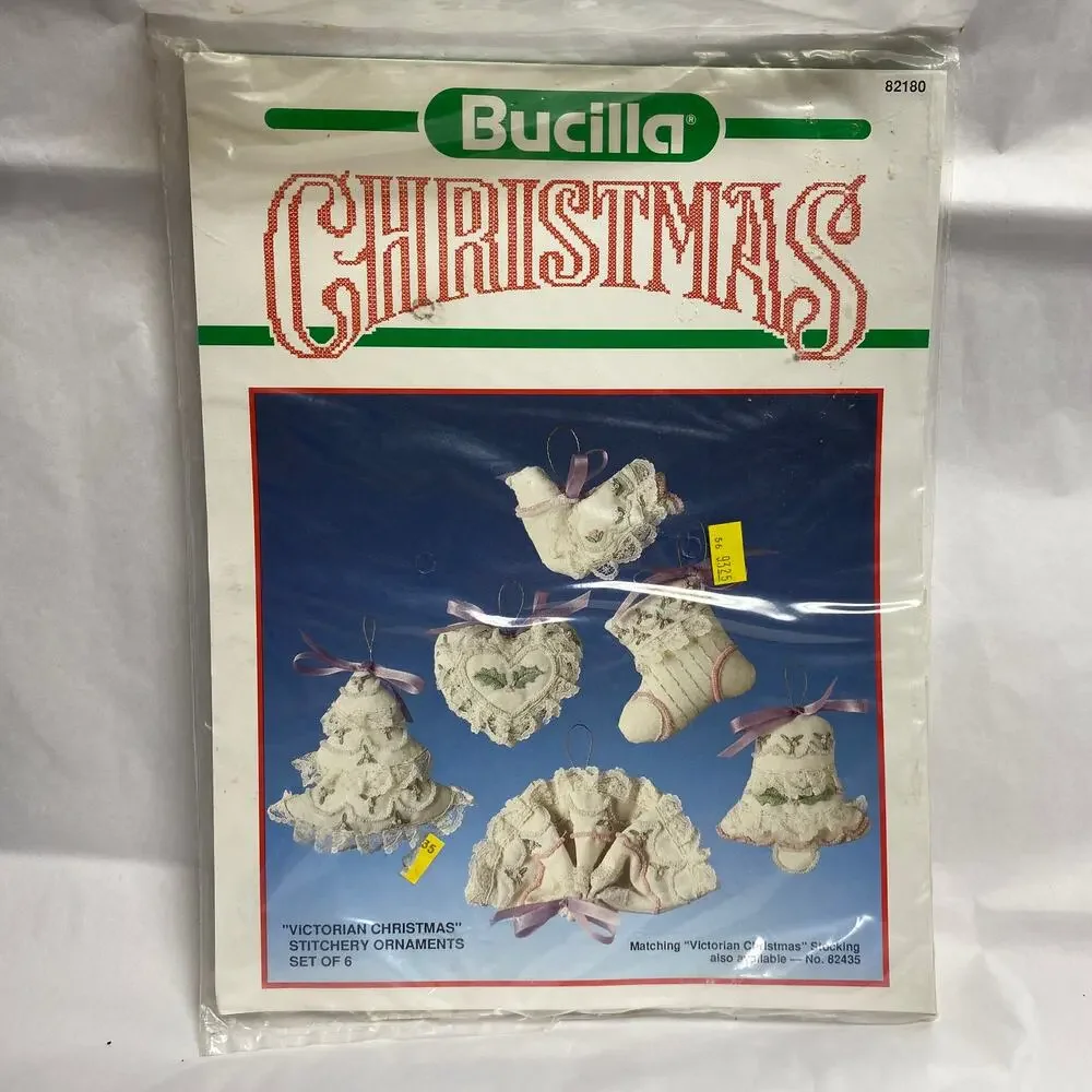 Vintage Bucilla Victorian Christmas 82180 Pink Beaded Ornament Embroidery Kit